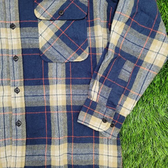 Vintage 90s Shadow Plaid Button Shirt Medium 21x29 Blue Yellow - Picture 4 of 11